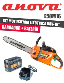 KIT MOTOSIERRA ELÉCTRICA ANOVA 58V-16" (CARGADOR + BATERÍA) - IVA Y PORTES INCLUIDOS.